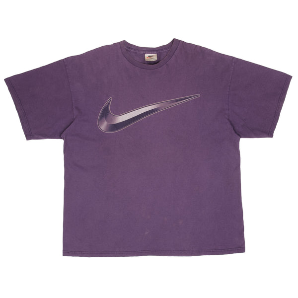 Vintage Nike Big Swoosh Purple Tee Shirt Late 1990S Size XL Made In USA