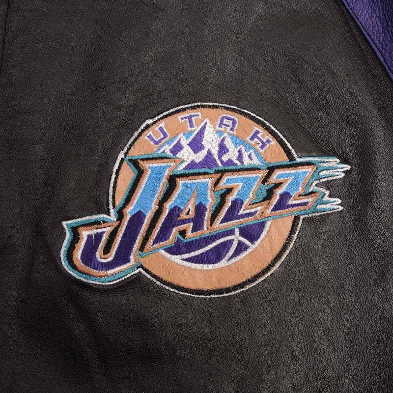 Vintage Nba Utah Jazz Pro Player Leather Jacket 1990S Size Large