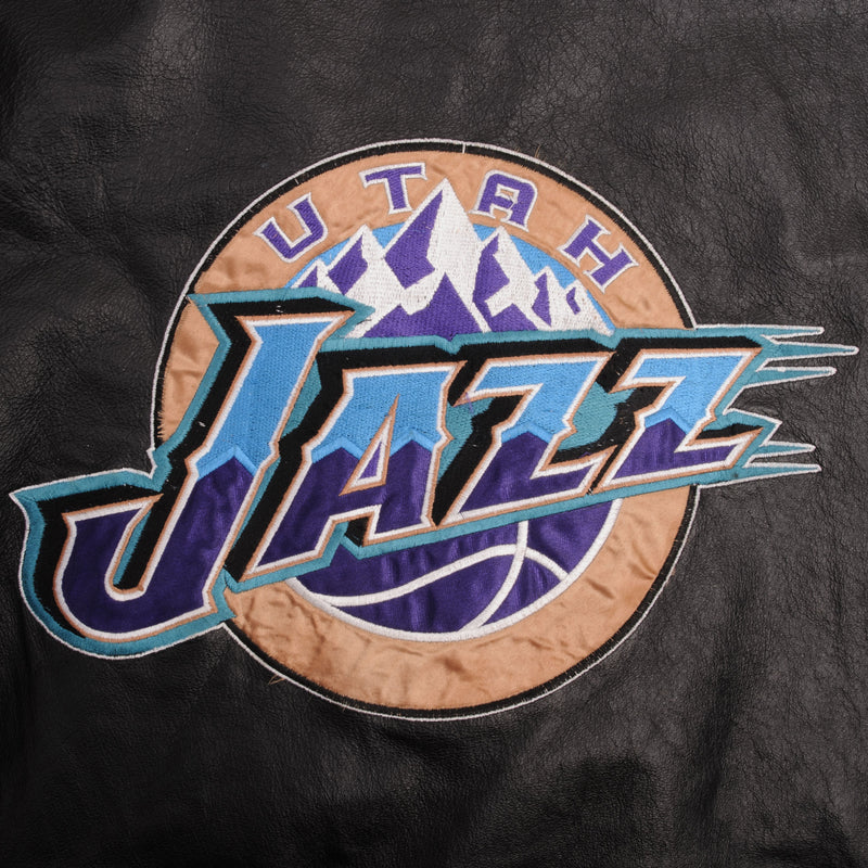 Vintage Nba Utah Jazz Pro Player Leather Jacket 1990S Size Large