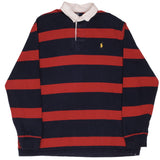 Vintage Ralph Lauren Blue & Red Striped Rugby Polo Shirt 1990S Size Xl