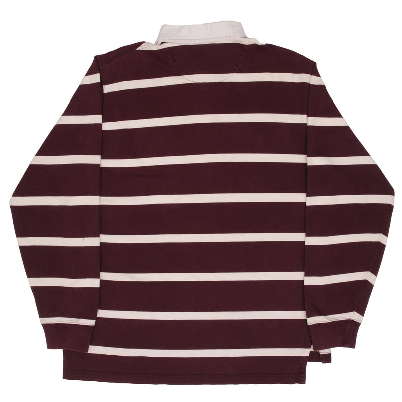 Vintage Ralph Lauren Burgundy & White Striped Rugby Polo Shirt 1990S Size Large