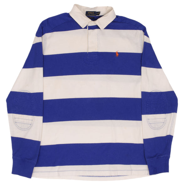 Ralph Lauren Blue & White Striped Rugby Polo Shirt Size Large