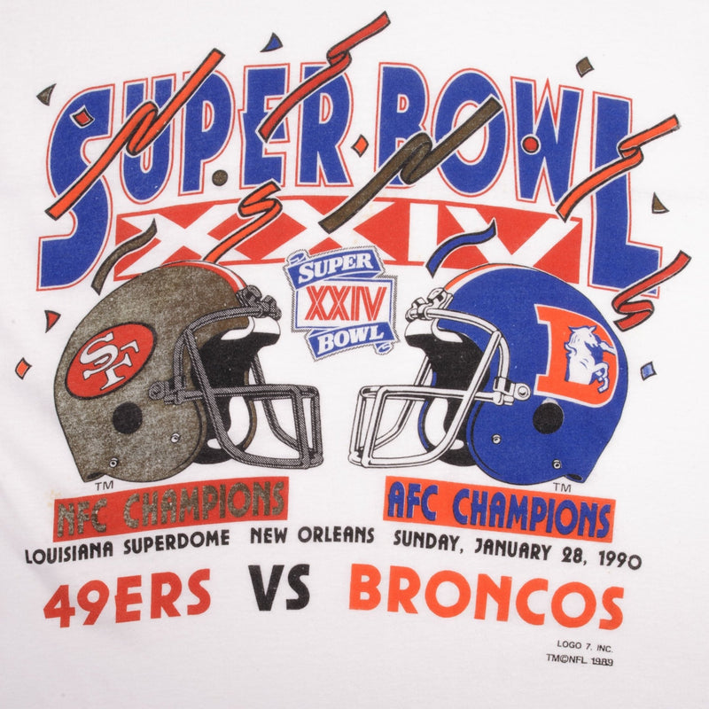 Vintage NFL San Francisco 49ers VS Denver Broncos Super Bowl XXIV 1990 Tee Shirt Size Medium Made In USA With Single Stitch Sleeves