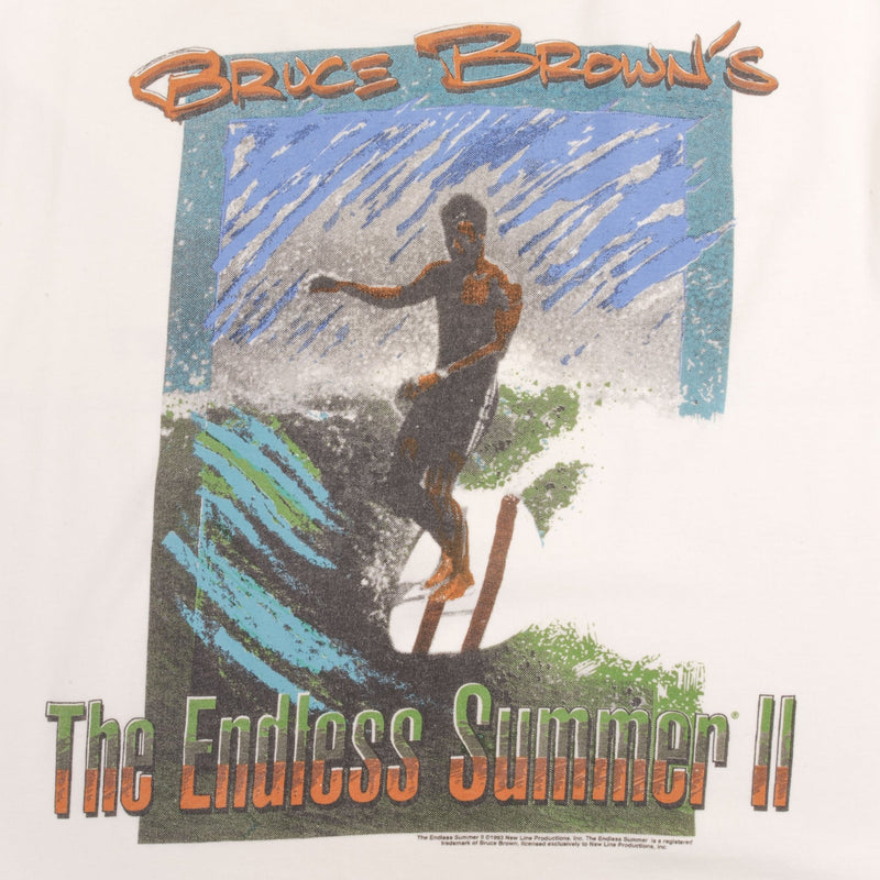 Vintage Movie Surf The Endless Summer 2 Bruce Brown Films Tee Shirt 1993 Size Large Made In USA With Single Stitch Sleeves.