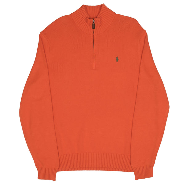 Vintage Polo Ralph Lauren Orange Knit Quarter 1/4 Zip Sweater 1990S Size XL