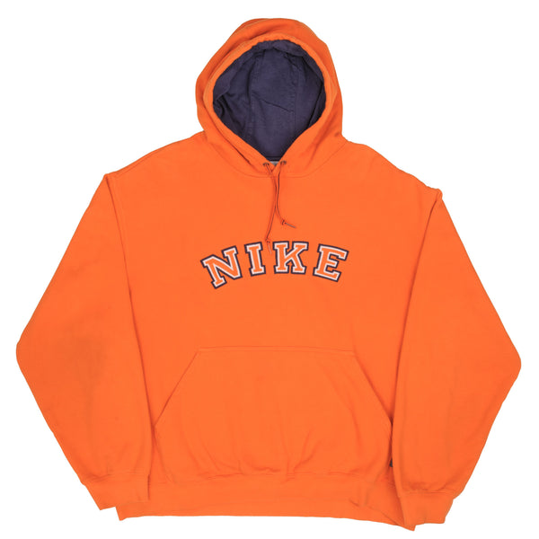 Vintage Nike Spellout Orange Hoodie Sweatshirt 2000S Size 2XL