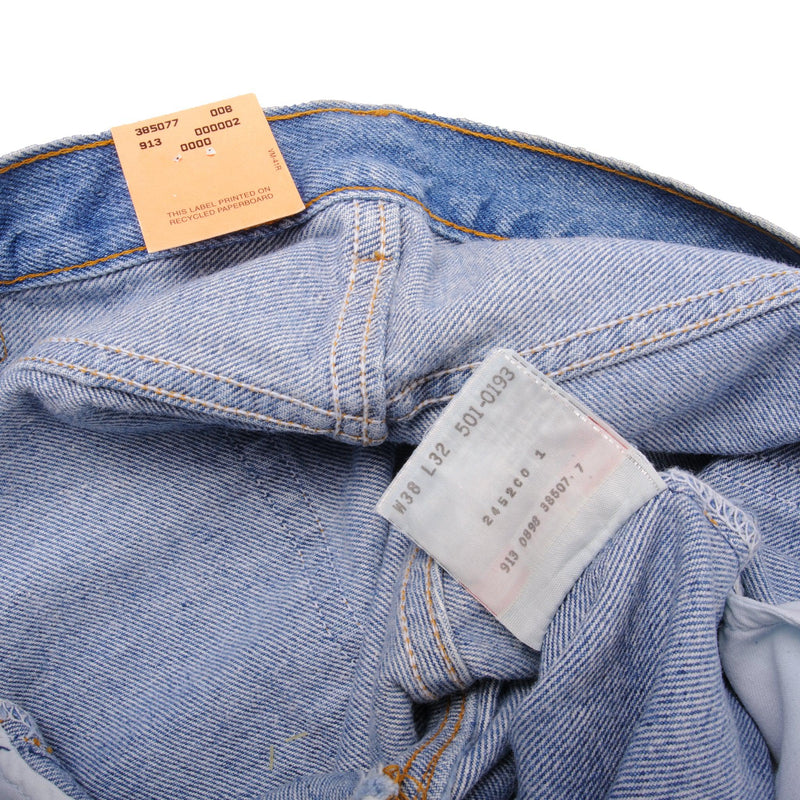 Beautiful Blue Levis 501 Jeans 1993   Size on Tag 38X32  Back Button #913