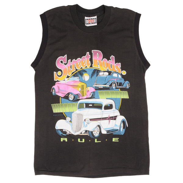 CAMISETA VINTAGE CON MANGAS DE COCHE EN LA CALLE, TALLA MEDIANA, AÑOS 80