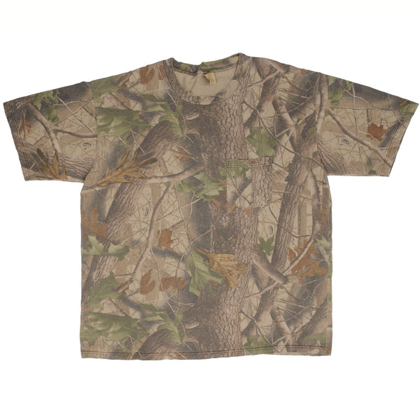 Vintage Hunting Realtree Hardwoods Camo Pocket Tee Shirt 1990S Size XL