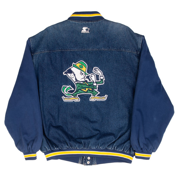 Vintage Ncaa Notre Dame Fighting Irish Starter Denim Varsity Jacket 1990S Size XL