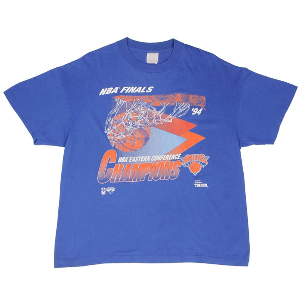 Vintage Blue NBA New York Eastern Conference Champions 1994 Tee Shirt Size XLarge With Single Stitch Sleeves. Made In USA.