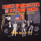 Vintage Bruce Springsteen And The E Street Band Screen Stars Blue Tee Shirt 1985 Size Small Made In USA with single stitch sleeves.