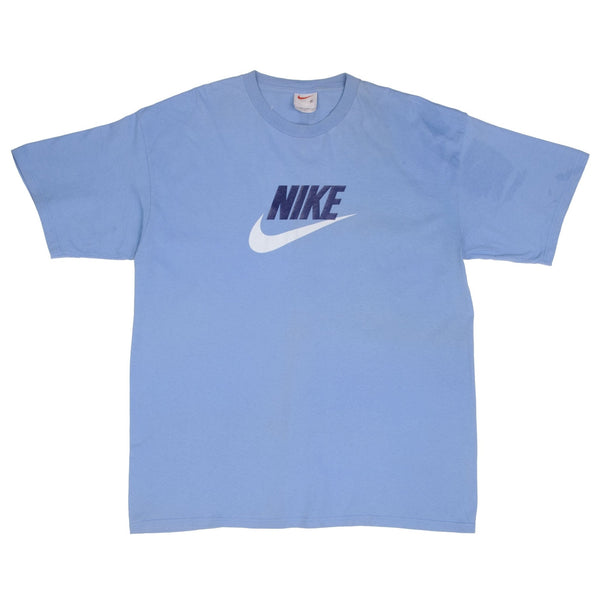 Vintage Nike Swoosh Spellout Light Blue Tee Shirt 1990S Size XL