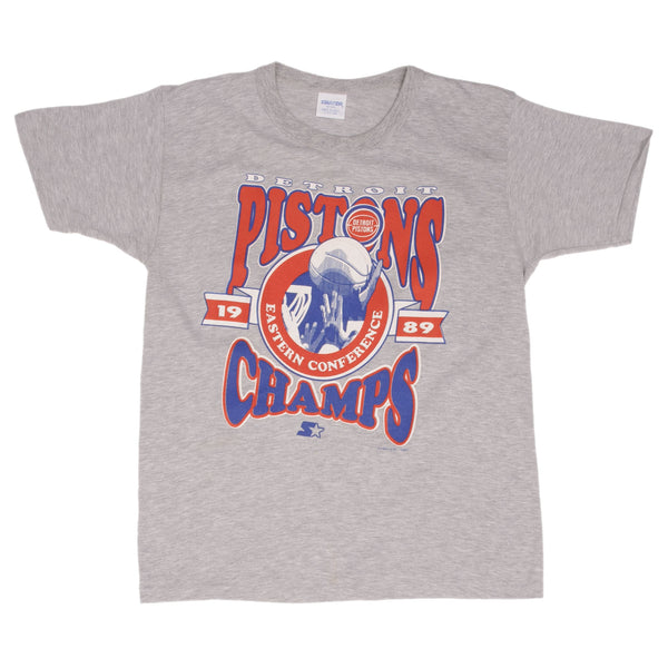 Vintage NBA Detroit Pistons Eastern Conference Champions 1989 Starter Tee Shirt Size Medium Made In USA With Single Stitch Sleeves.