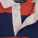 Vintage Polo Ralph Lauren Blue & Red Striped Rugby Polo Shirt 1990S Size XL