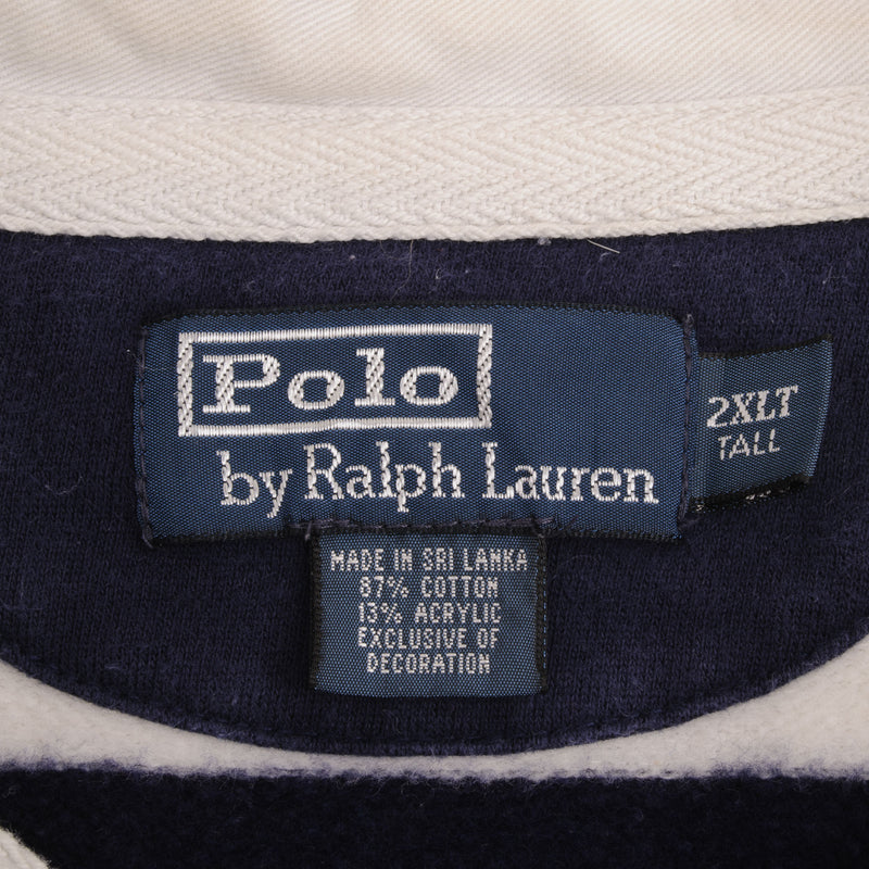 Vintage Ralph Lauren Blue & White Striped Rugby Polo Shirt 1990S Size 2XL Tall