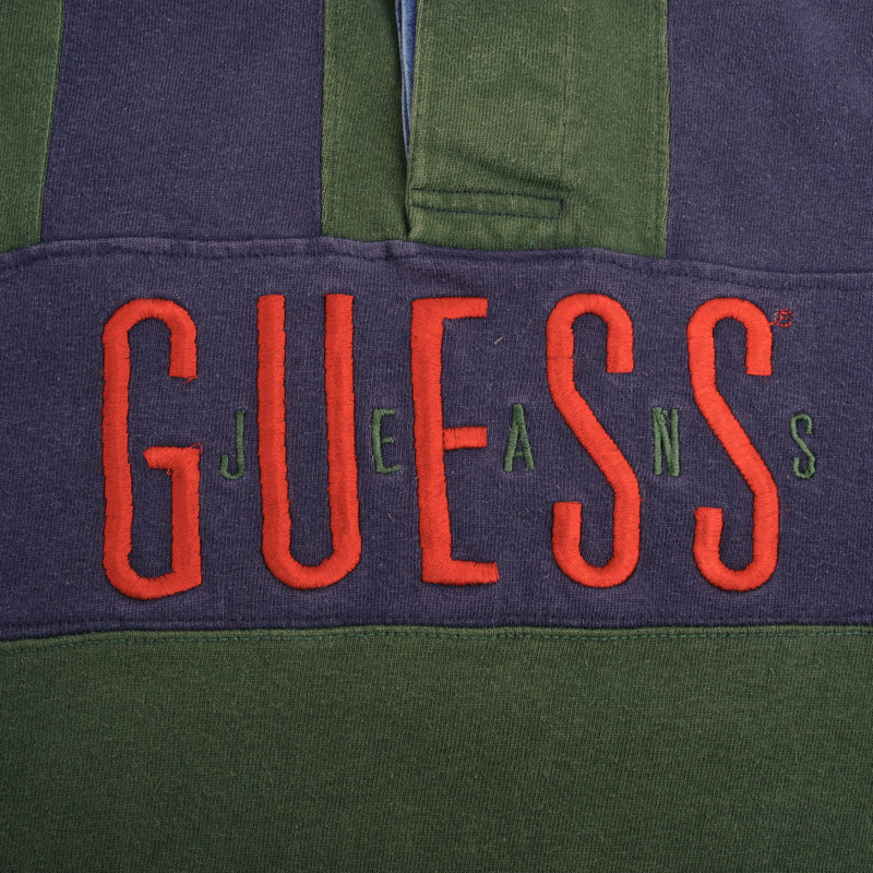 Vintage Guess Jeans Green & Blue Rugby Polo Shirt 1990S Size Large