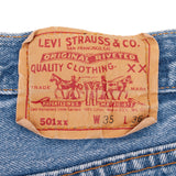 Vintage Levis 501 Indigo Jeans 1980S Size 32X31 Made In Usa With A Medium Wash With Light Whiskers

Size on Tag is 35X36 Actual Size Is 32X31

Back button #520