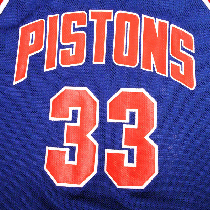 CAMISETA VINTAGE DEL CAMPEÓN DE LA NBA DETROIT PISTONS HILL N.º 33, AÑOS 90, TALLA 44, FABRICADA EN EE. UU.