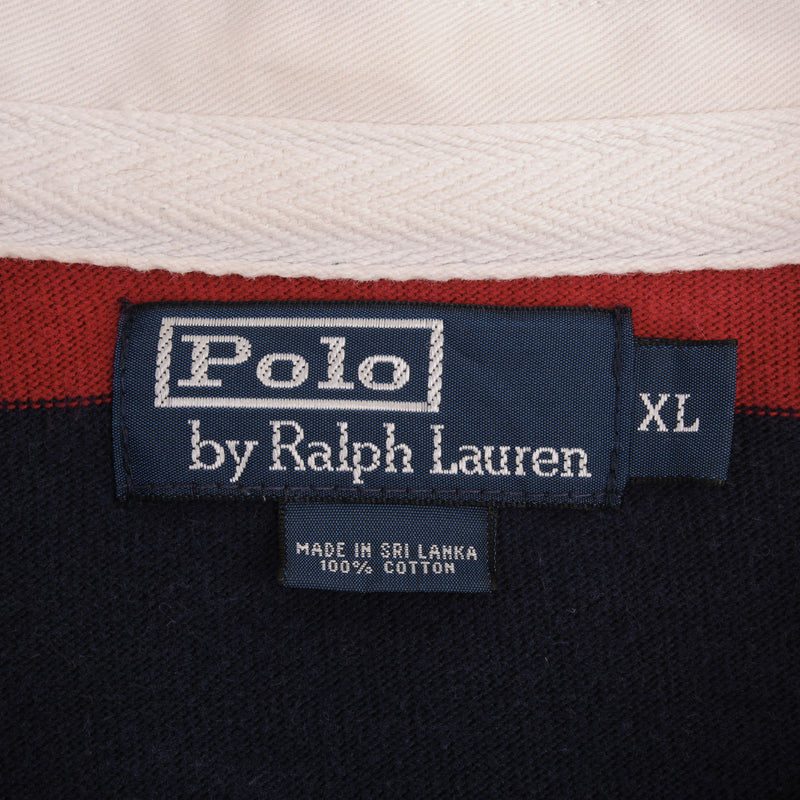 Vintage Ralph Lauren Blue & Red Striped Rugby Polo Shirt 1990S Size Xl