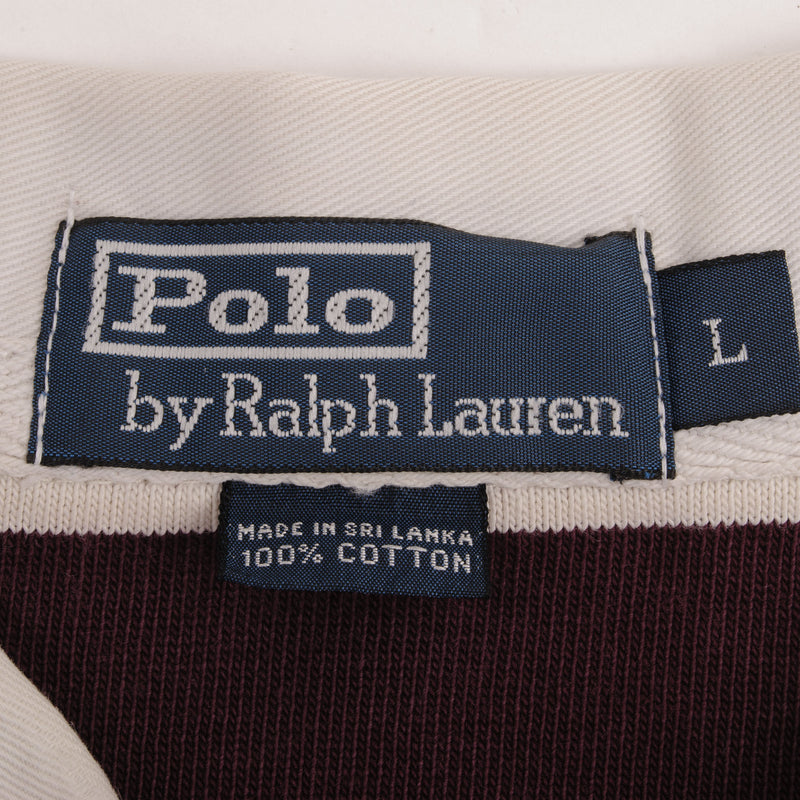 Vintage Ralph Lauren Burgundy & White Striped Rugby Polo Shirt 1990S Size Large