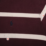 Vintage Ralph Lauren Burgundy & White Striped Rugby Polo Shirt 1990S Size Large