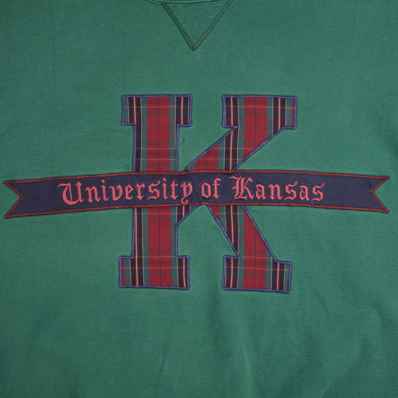 Vintage University Of Kansas Heavyweight Russell Green Sweatshirt 1990S Size Large Made In Usa