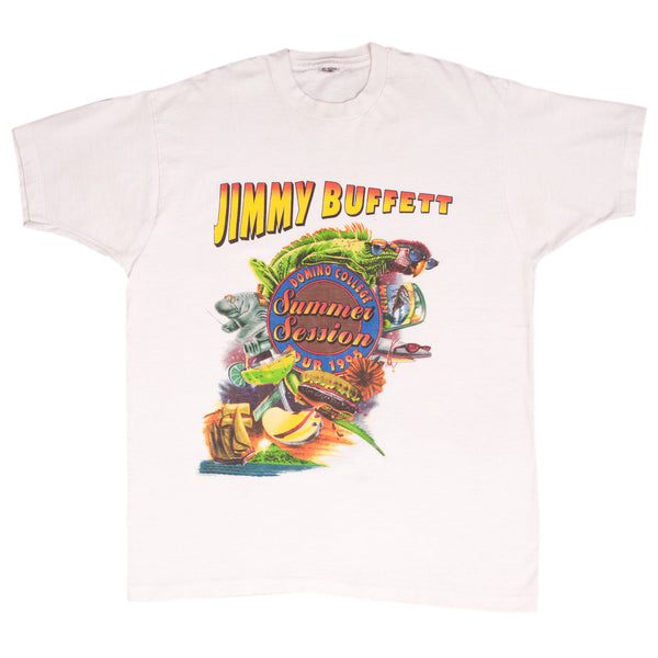 Vintage Jimmy Buffett Summer Session 1995 Tee Shirt Size XL Made In Usa With Single Stitch Sleeves