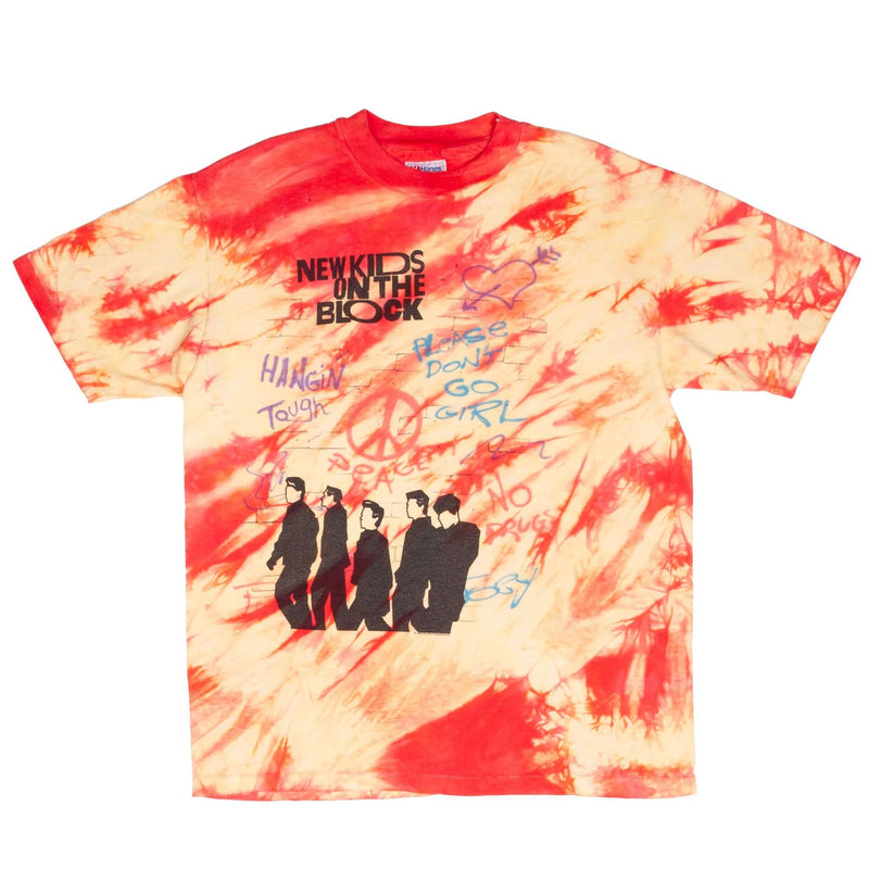 Vintage Tie Dye New Kids On The Block Graffiti 1989 Tee Shirt Medium Made In Usa With Single Stitch Sleeves