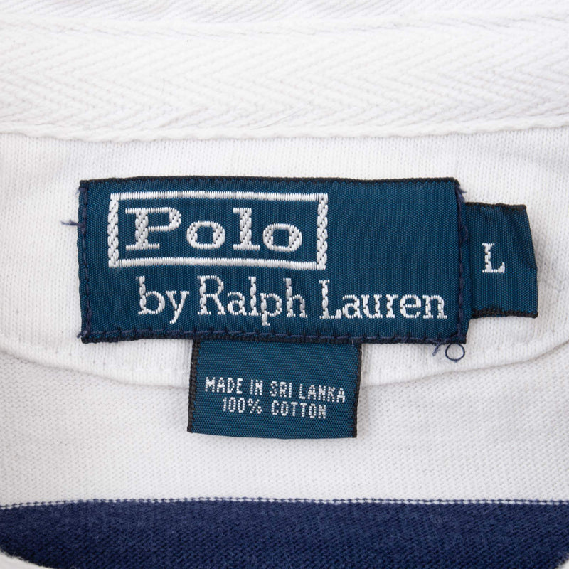 Vintage Ralph Lauren Blue And White Striped Rugby Polo Shirt 1990S Size Large