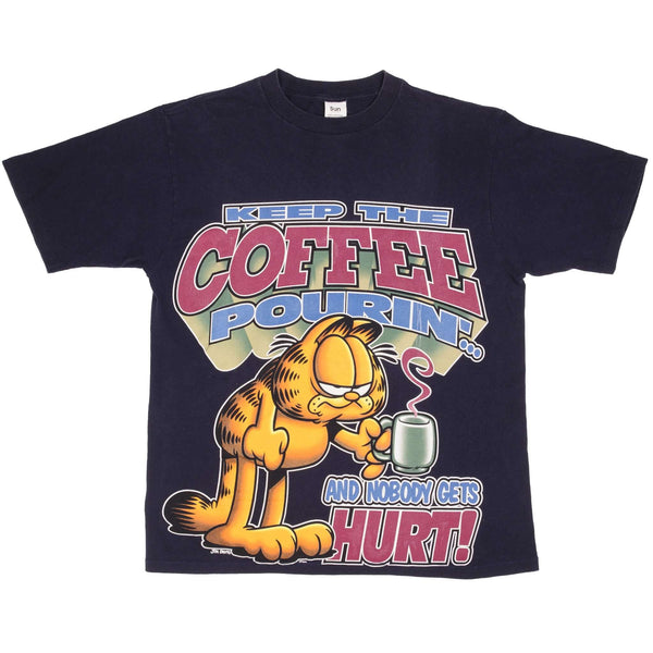 Vintage Garfield Keep The Coffee Pouring 1990S Tee Shirt Size Medium Made In USA With Single Stitch Sleeves