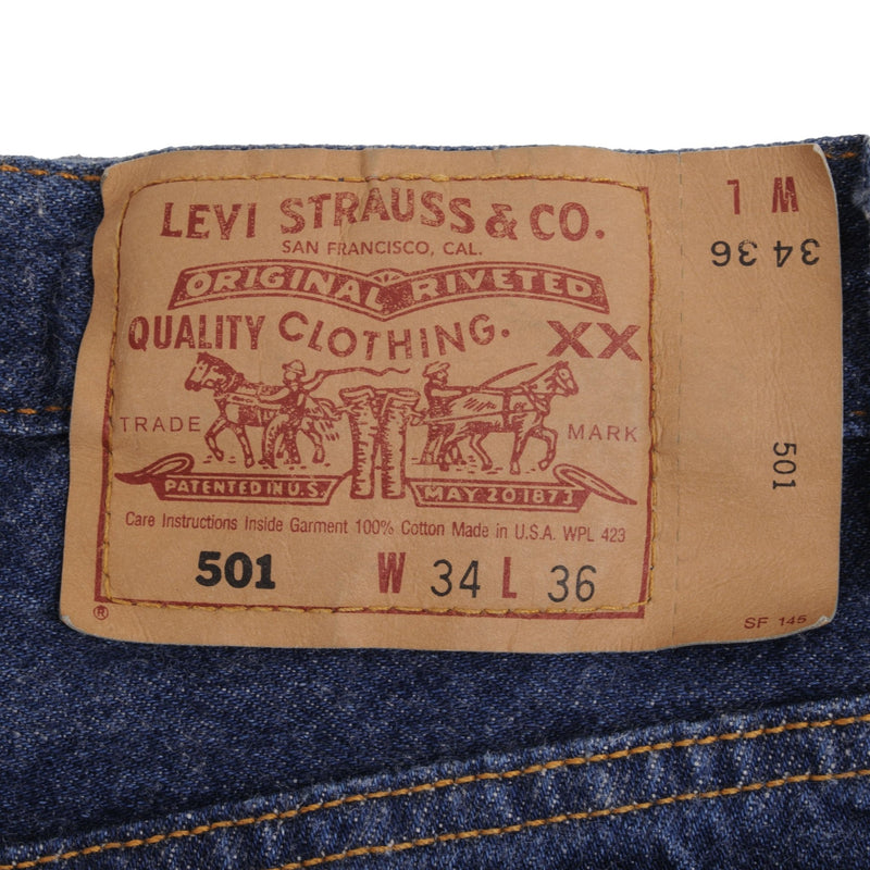 Beautiful Indigo Levis 501 Jeans 1990S Made in USA with Very Dark Wash wash Size on Tag 34X36 Actual Size 33X36 Back Button #501