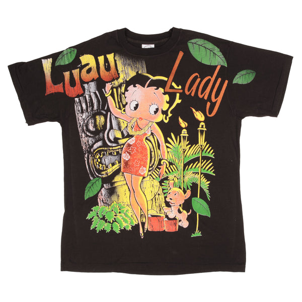 Bootleg Betty Boop Luau Lady Hawaiian All Over Print Tee Shirt Size XL Single Stitch