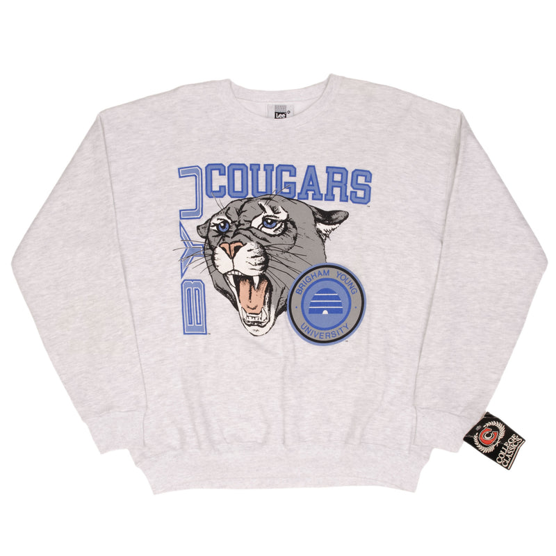 SUDADERA VINTAGE BYU BRIGHAM YOUNG UNI COUGARS 1990S XL FABRICADA EN EE. UU. STOCK MUERTO