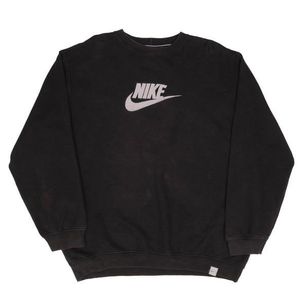 Vintage Nike Swoosh Spellout Black Crewneck Sweatshirt 2000S Size 2XL