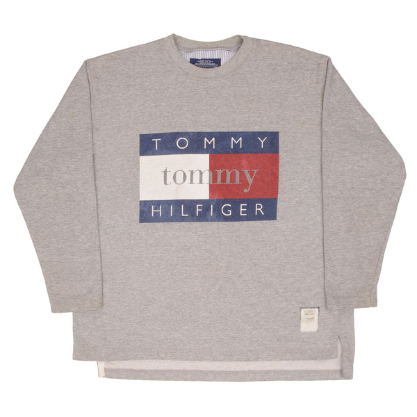 Vintage Tommy Hilfiger Spellout 1990S Grey Sweatshirt Size Medium Made In USA