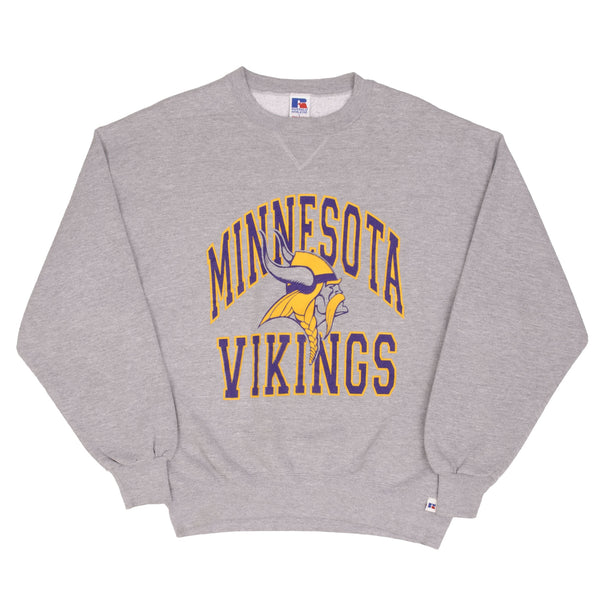 Vintage Nfl Minnesota Vikings Grey Russel Sweatshirt 1990S Size XL Made In USA