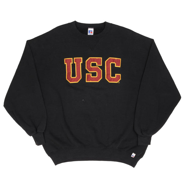 Vintage USC Trojans Russell Black Crewneck Sweatshirt 1990S Size 2XL Made In USA