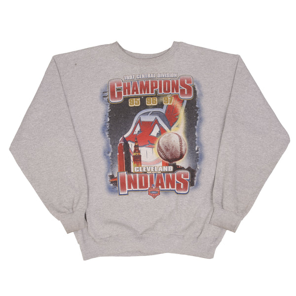 Vintage MLB Cleveland Indians Central Division Champions 1997 Grey Sweatshirt Size Large