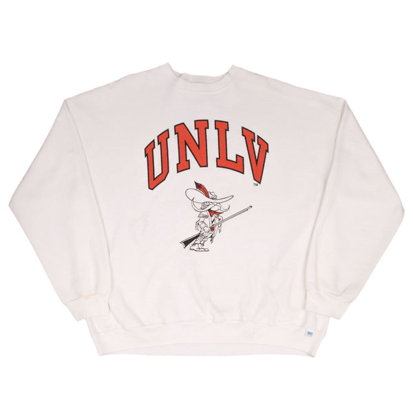 Vintage NCAA Unlv Las Vegas Running Rebels White Sweatshirt 1990S Size 2XL Made In USA