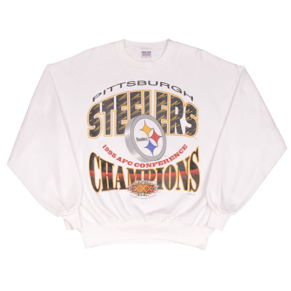 Vintage NFL Pittsburgh Steelers AFC Champions 1995 White Sweatshirt Size Large Made In USA