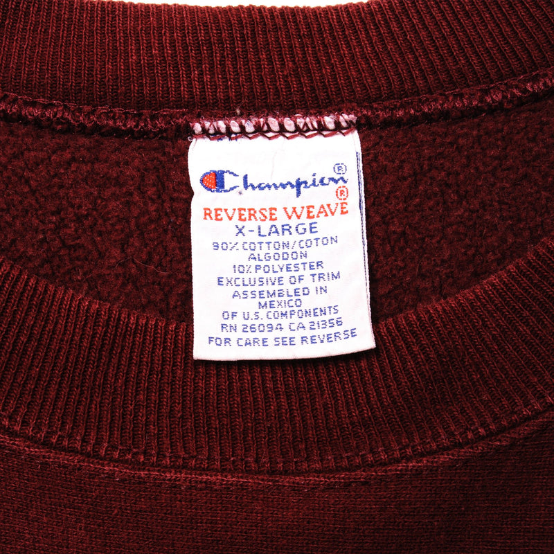 Vintage Reverse Weave Champion Embroidered Burgundy Sweatshirt 1990S Size XL