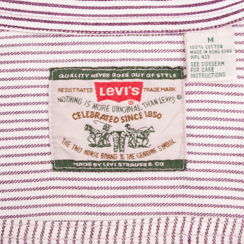 Vintage Levis Denim Purple While Striped Pocket Shirt 1990S Size Medium