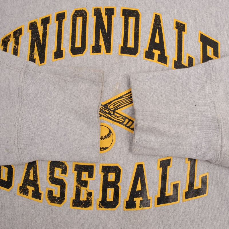 Vintage Reverse Weave Uniondale BaseBall #7 Camber Gray Sweatshirt Hoodie 1990S XL Made In Usa