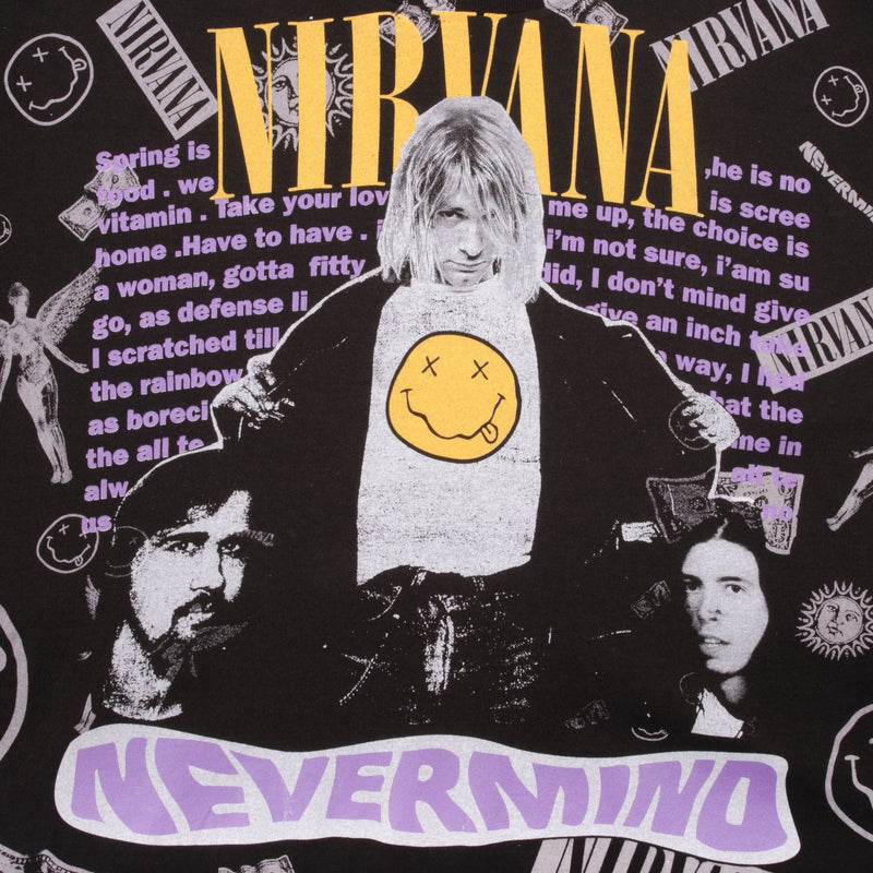 Bootleg All Over Print Tee Shirt Nirvana Nevermind Kurt Cobain Size XL With Single Stitch Sleeves