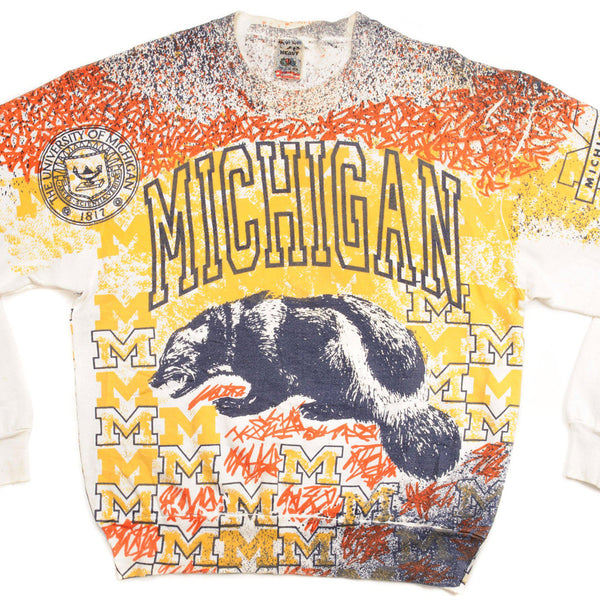 SUDADERA VINTAGE DE LA UNIVERSIDAD DE MICHIGAN, TALLA GRANDE, FABRICADA EN EE. UU.