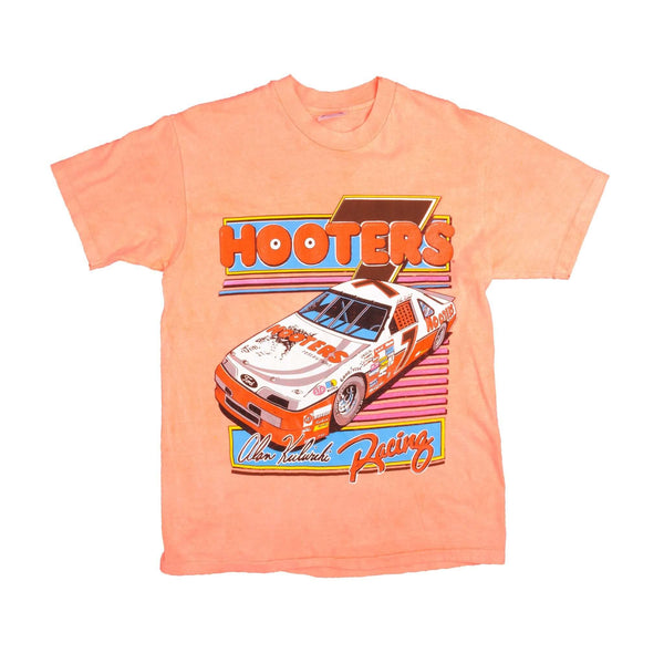 Vintage Nascar Alan Kulwicki Hooters Race Team Tee Shirt 1990s Size M With Single Stitch Sleeves. Made in USA