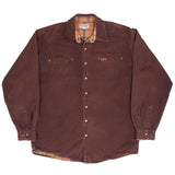 VINTAGE CARHARTT S96 FLANNEL LINED BROWN CANVAS OVER SHIRT 2000S SIZE LARGE TALL