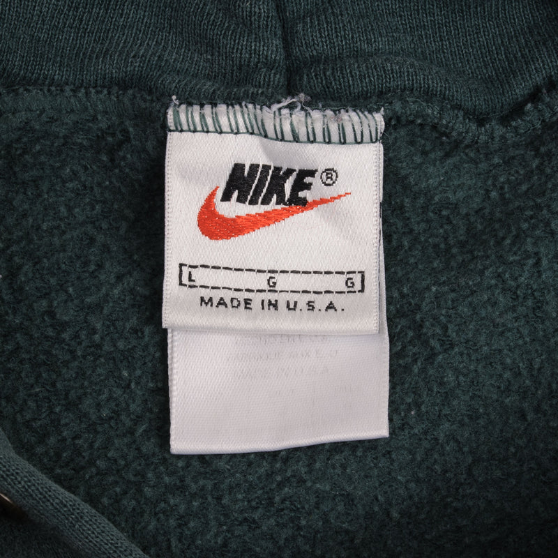 Vintage Nike Classic Swoosh Pine Green Hoodie Sweatshirt 1990S Size Large Made In USA