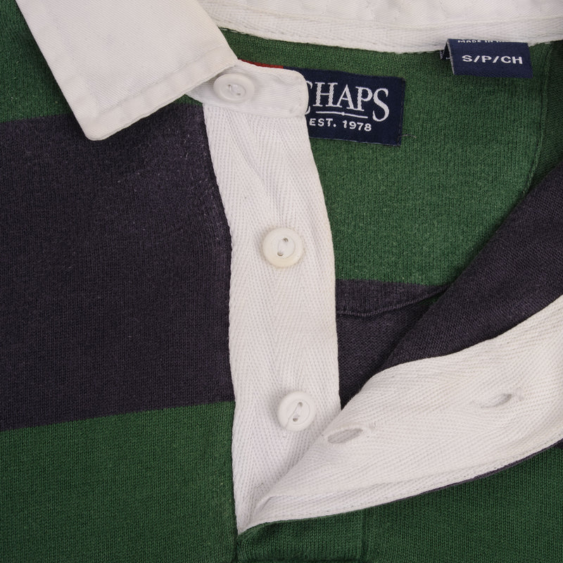 Vintage Chaps Ralph Lauren Blue & Green Striped Rugby Polo Shirt 1990S Size Small